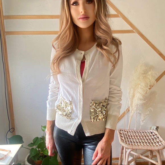 cardigan sweater with front sequin pockets - Picture 4 of 5